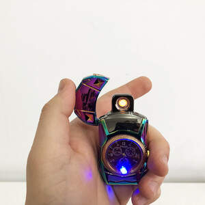 Спиральная зажигалка, электрозажигалка аккумуляторная USB-813 + часы