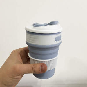 Кружка туристическая (складная/силиконовая), складная термокружка, складная кружка для кофе. Цвет: голубой